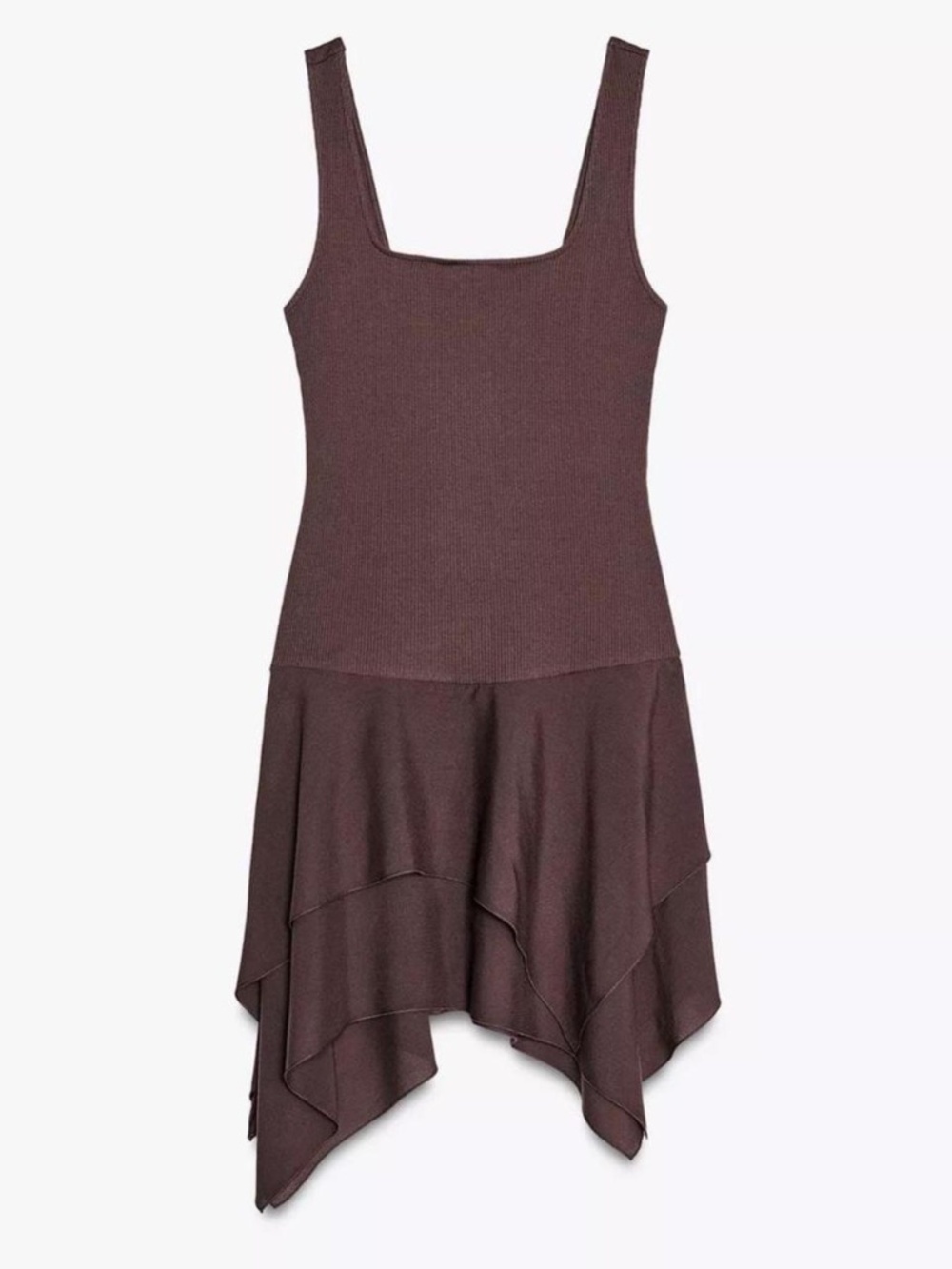 ZARA Chocolate Brown Asymmetrical Handkerchief Mini Dress